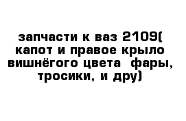 запчасти к ваз 2109( капот и правое крыло вишнёгого цвета  фары, тросики, и дру)